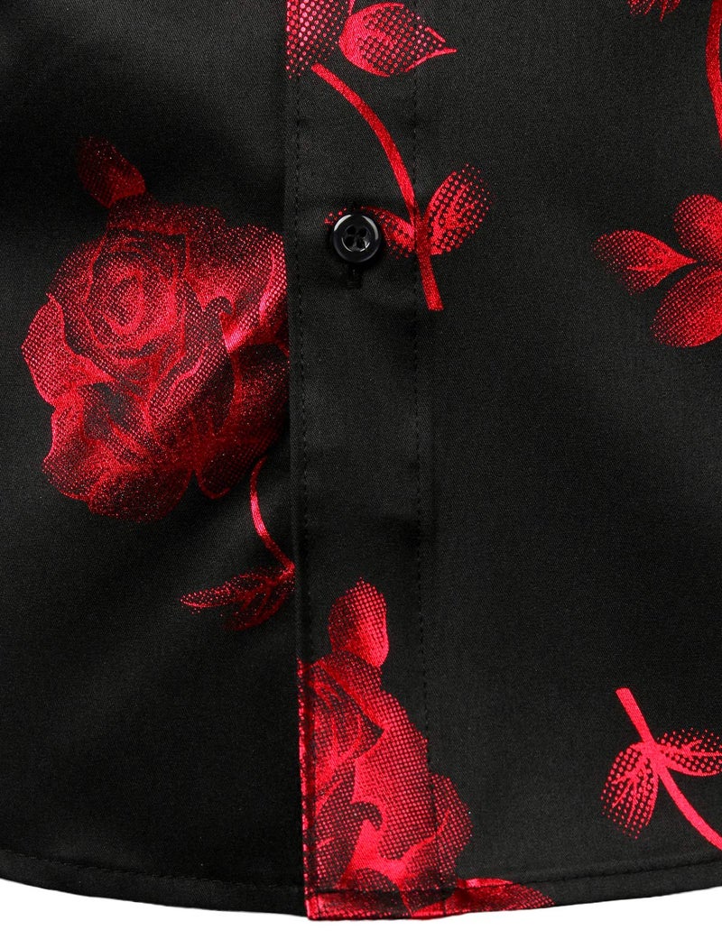 ZEROYAA Mens Hipster 3D Rose Deign Slim Fit Long Sleeve Button Up Dress Shirts ZZCL22 Black Red Medium - Image 4